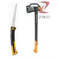 Fiskars Siekierka Rozłupująca X25 + piła do gałęzi